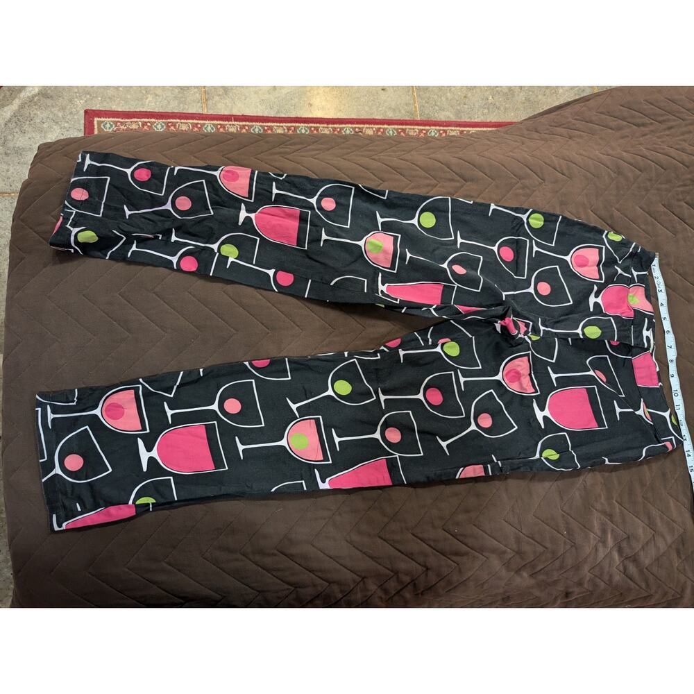 Mod black skinny cigarette pants w/martini cocktail and wine glass print size 4
